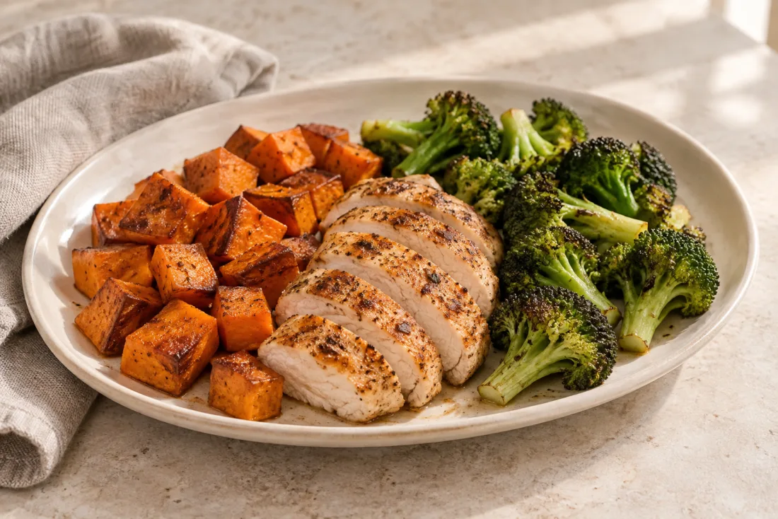 Roast chicken, sweet potato & broccoli