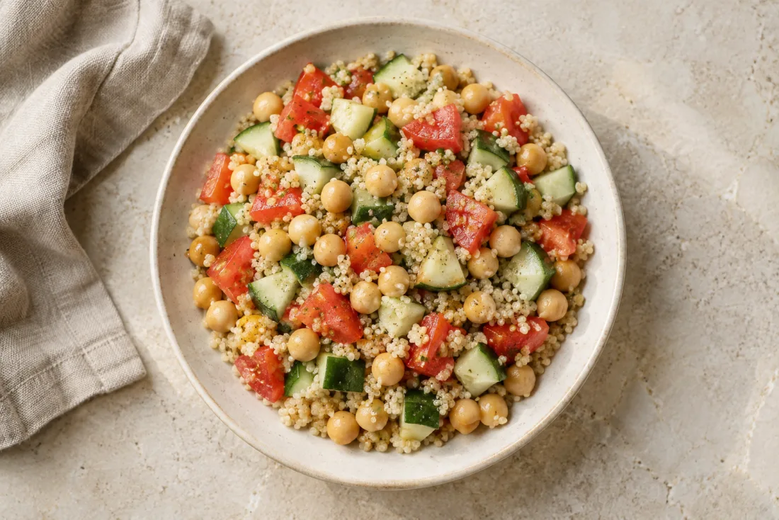 Chickpea & quinoa rainbow bowl — serving suggestion