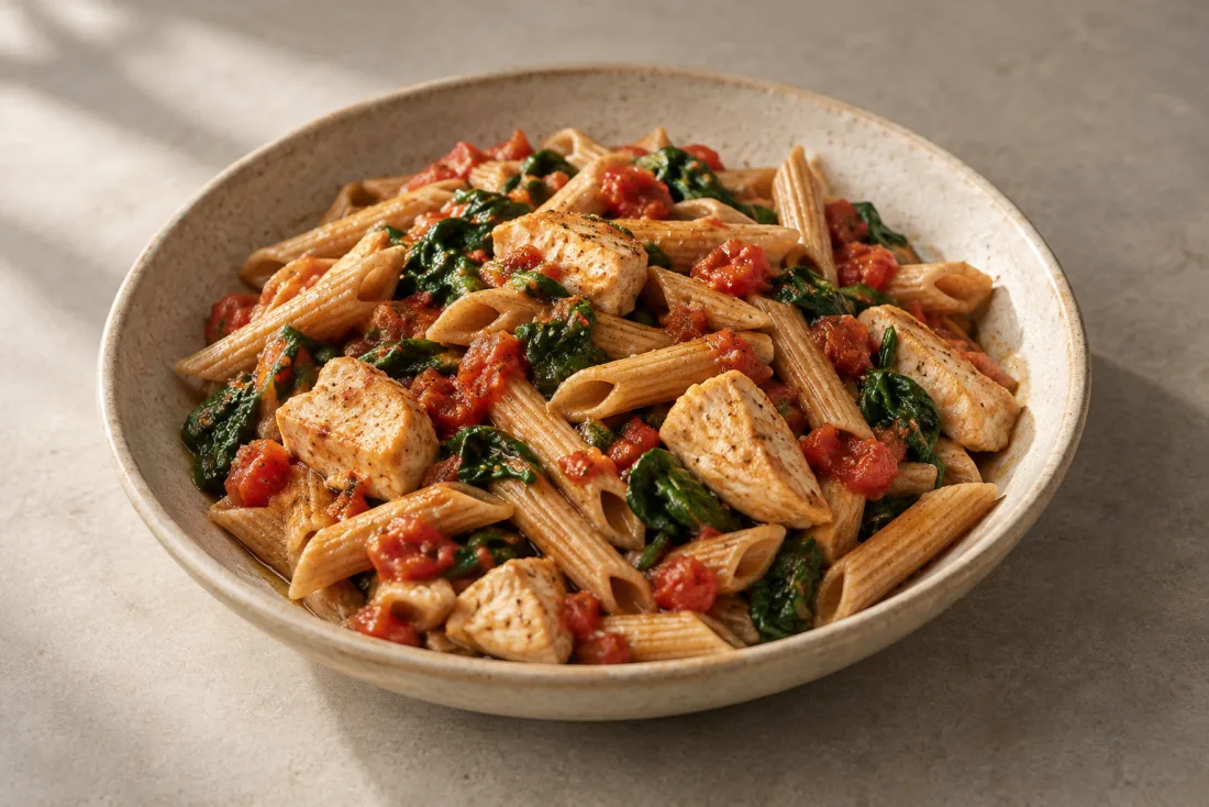 Chicken & tomato wholewheat pasta — serving suggestion