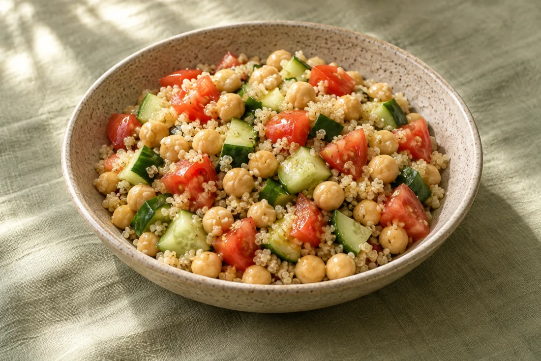 Chickpea & quinoa rainbow bowl — serving suggestion