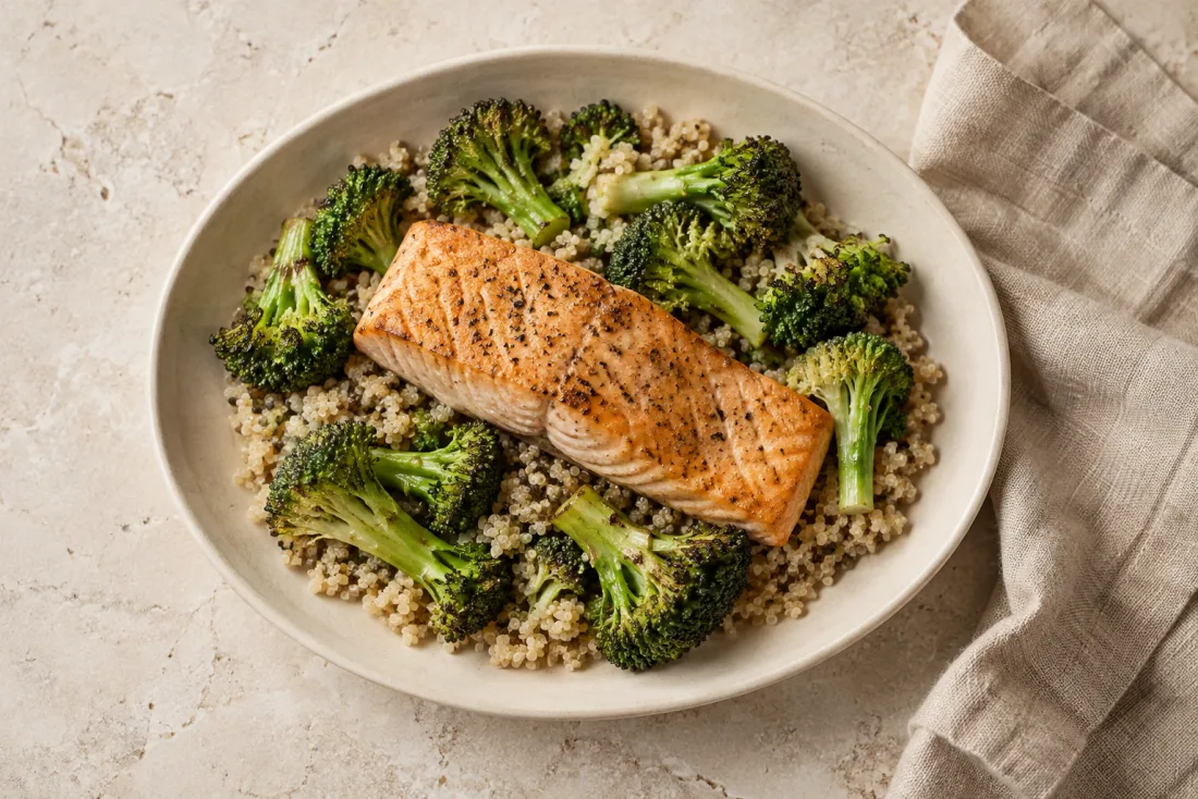 Lemon-style salmon & quinoa bowl — serving suggestion