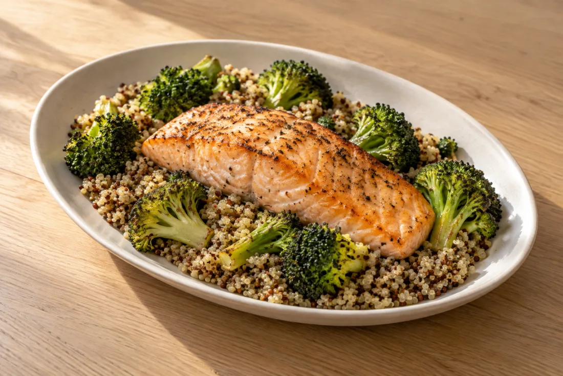 Lemon-style salmon & quinoa bowl — serving suggestion