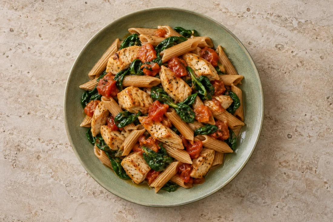 Chicken & tomato wholewheat pasta — serving suggestion