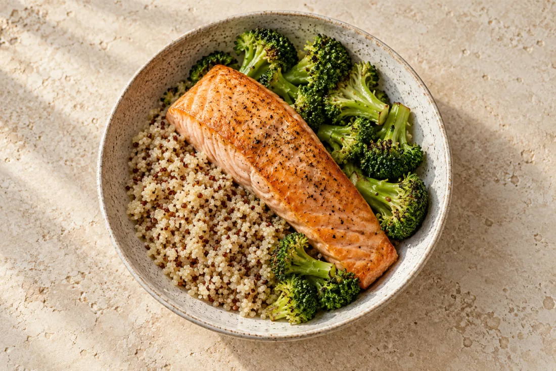Lemon-style salmon & quinoa bowl — serving suggestion