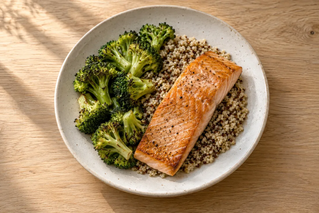 Lemon-style salmon & quinoa bowl — serving suggestion