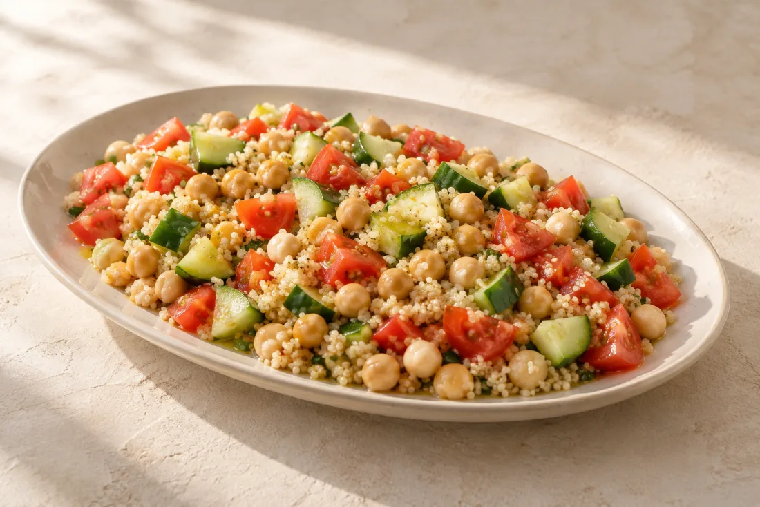 Chickpea & quinoa rainbow bowl — serving suggestion