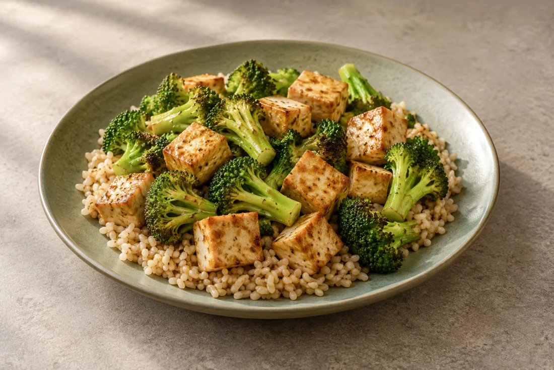 Tofu & broccoli rice bowl — serving suggestion