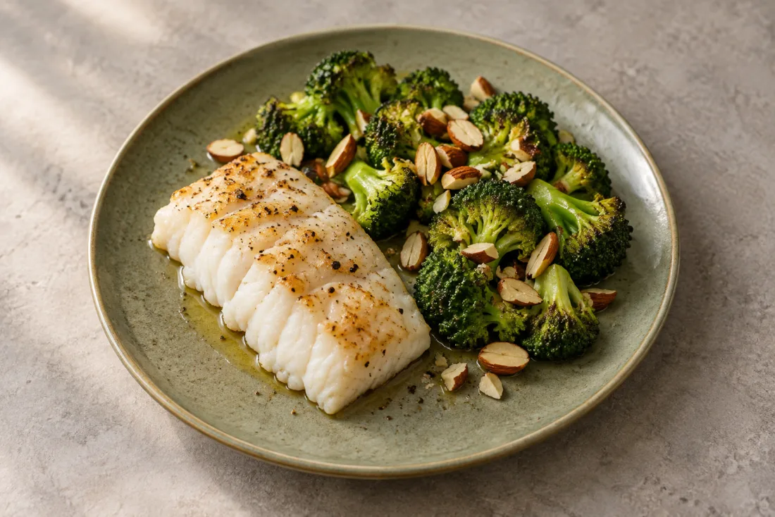 Baked cod with broccoli & almonds — serving suggestion