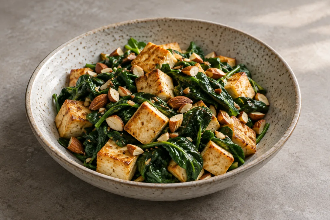 Tofu, spinach & almond skillet — serving suggestion