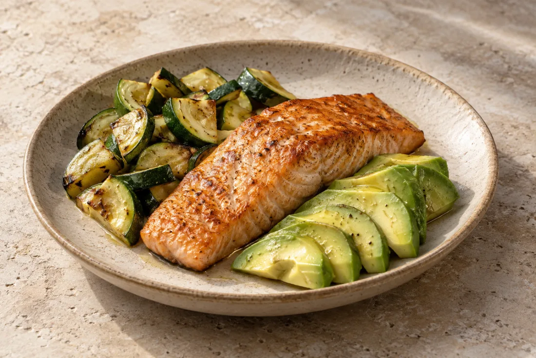 Salmon, avocado & courgette — serving suggestion