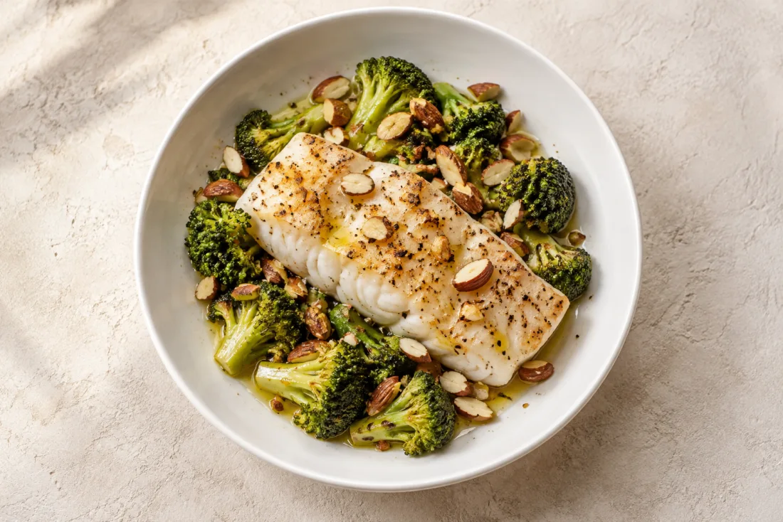 Baked cod with broccoli & almonds — serving suggestion