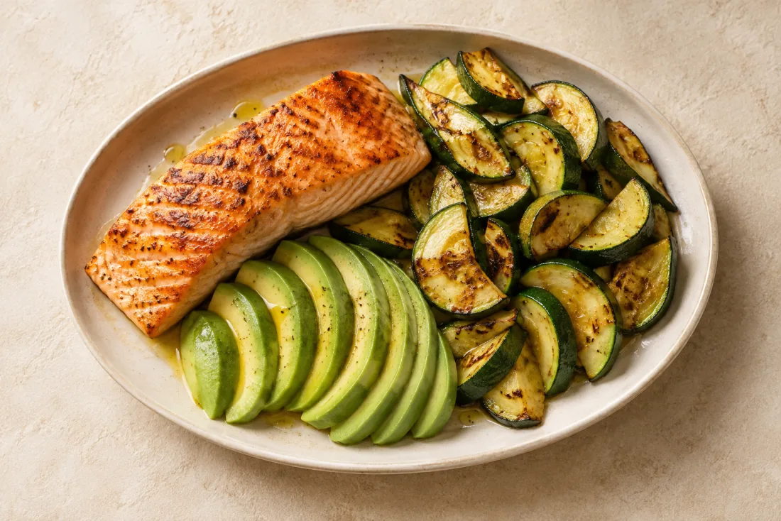 Salmon, avocado & courgette — serving suggestion