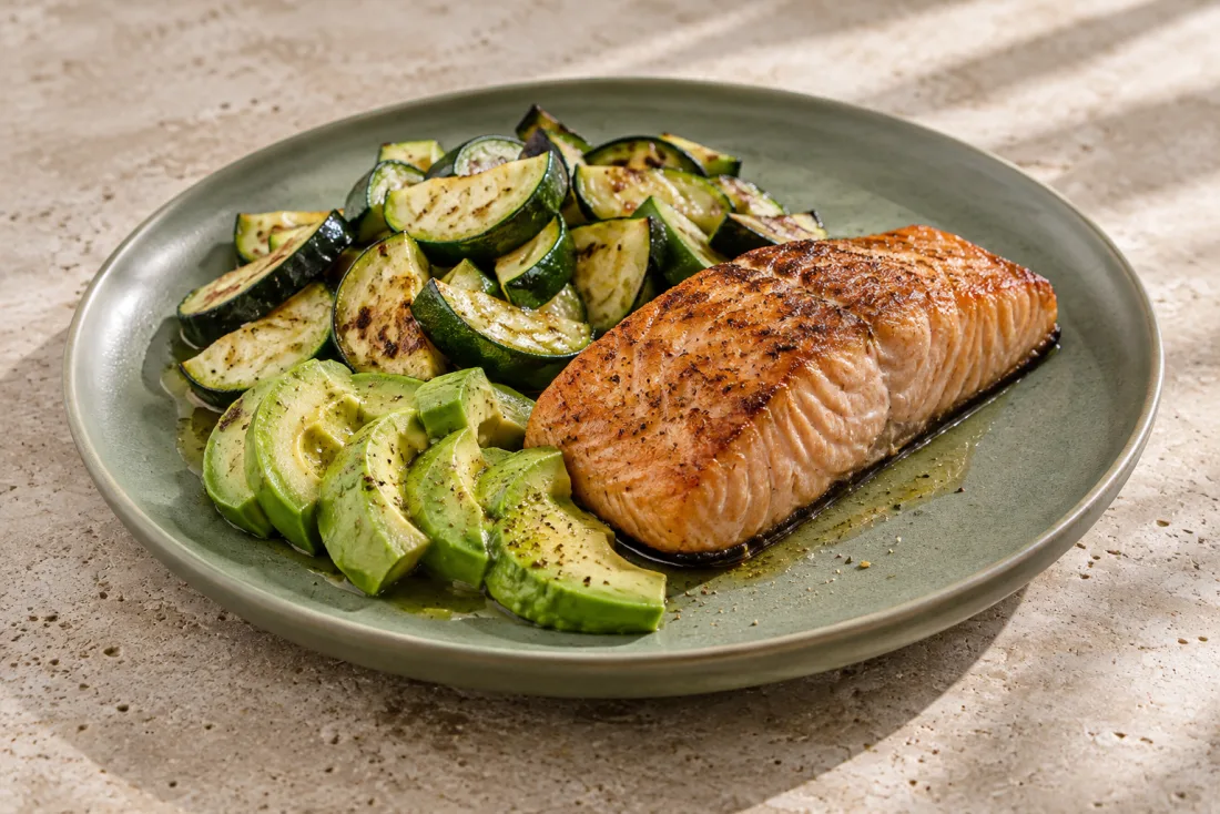 Salmon, avocado & courgette — serving suggestion