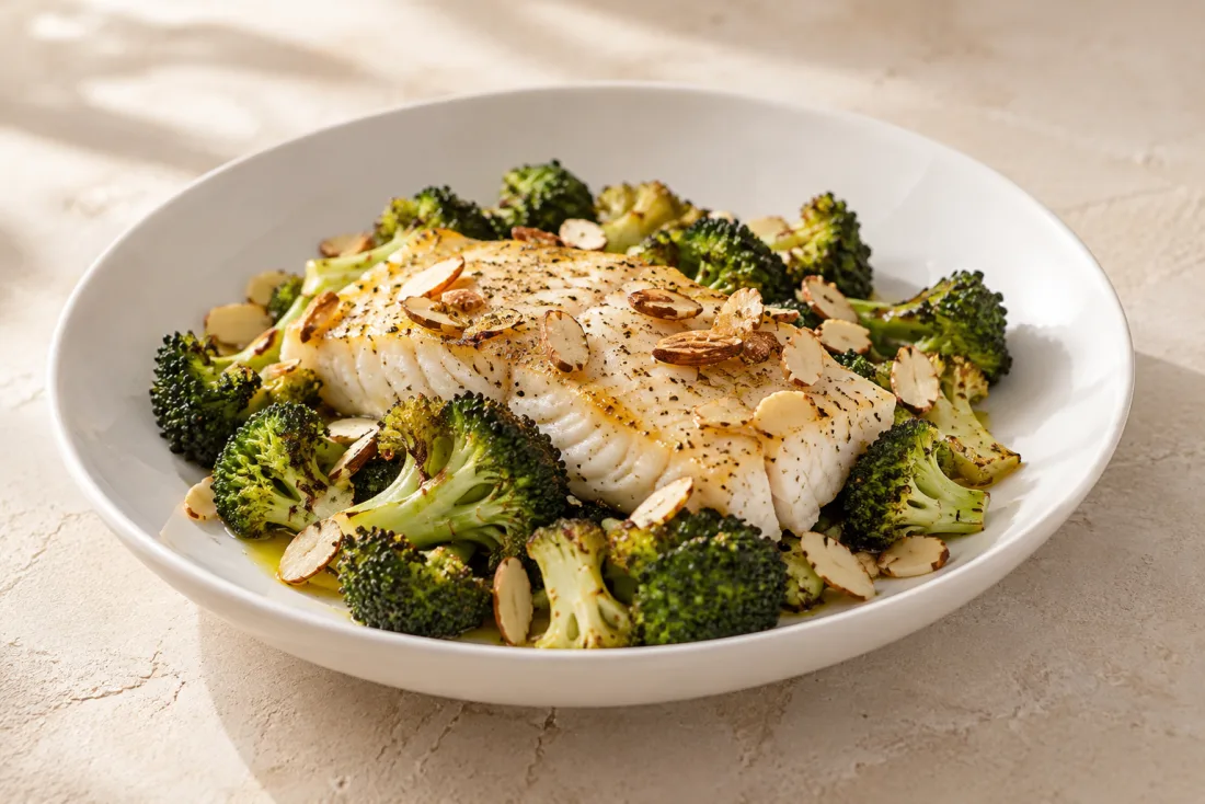 Baked cod with broccoli & almonds — serving suggestion