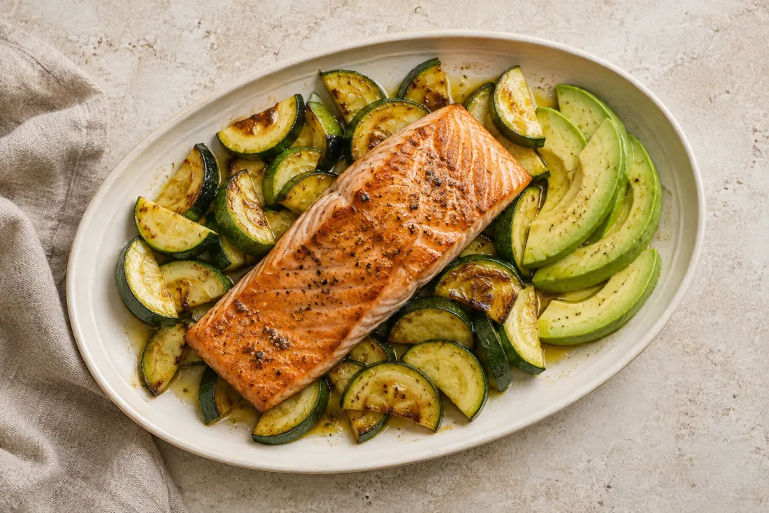 Salmon, avocado & courgette — serving suggestion