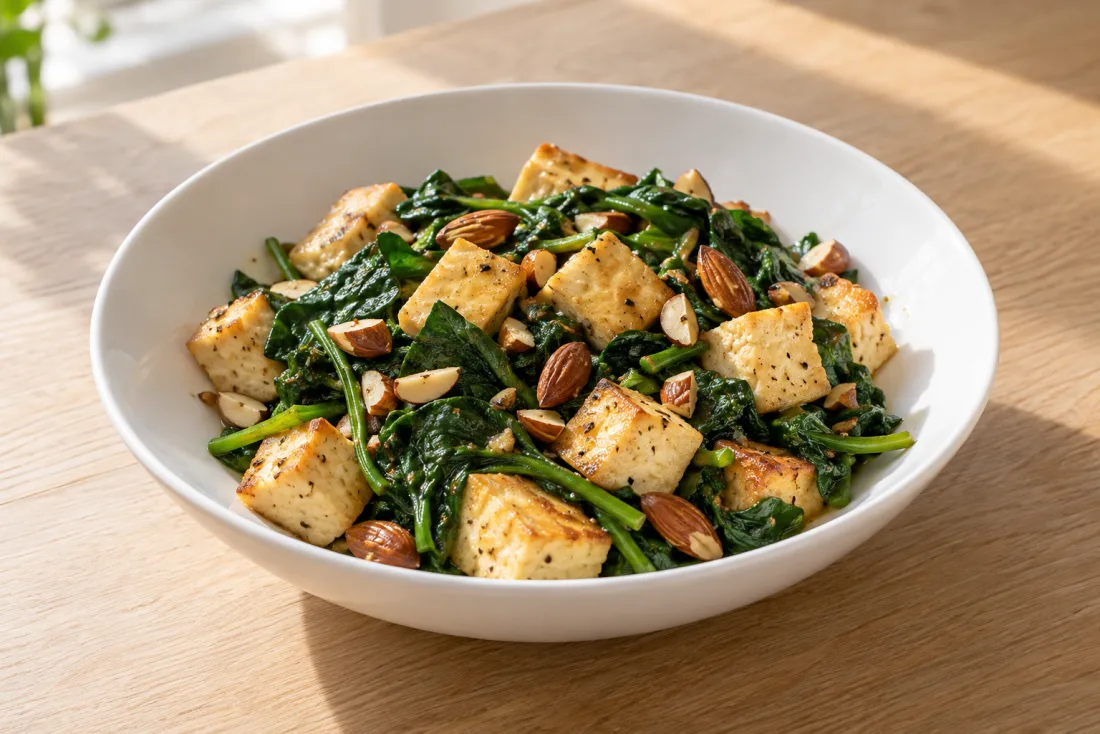 Tofu, spinach & almond skillet — serving suggestion
