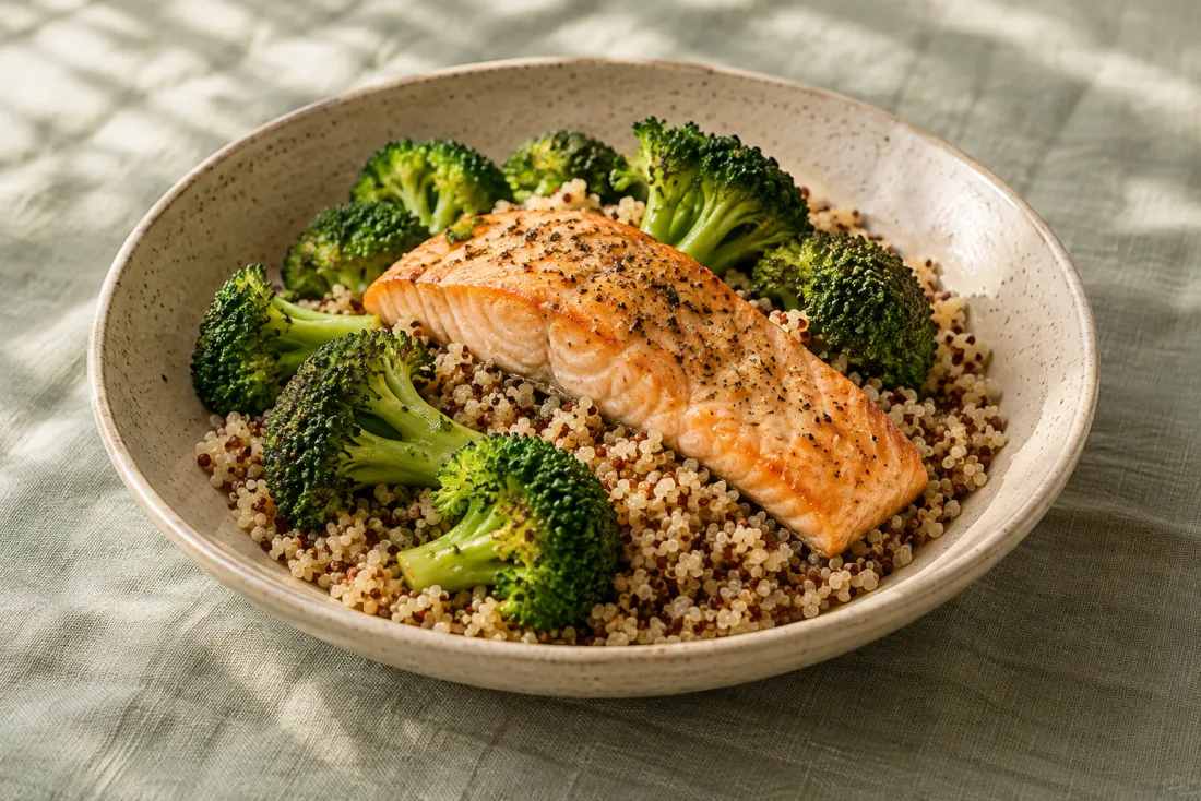 Lemon-style salmon & quinoa bowl — serving suggestion