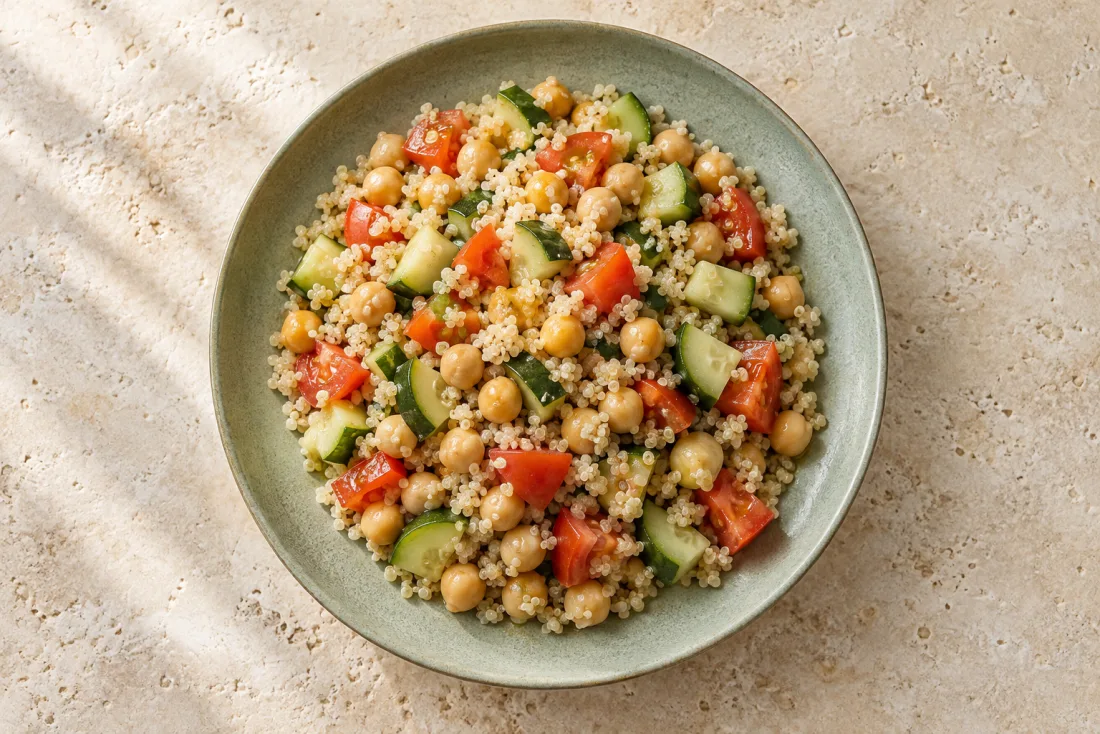 Chickpea & quinoa rainbow bowl — serving suggestion