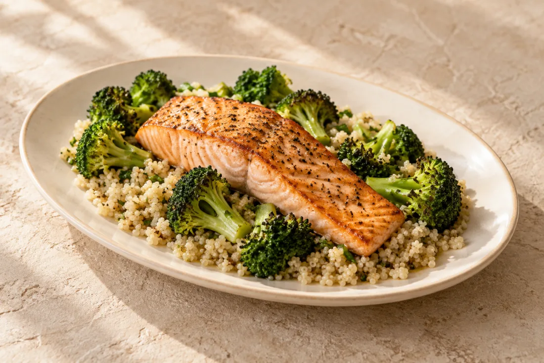 Lemon-style salmon & quinoa bowl — serving suggestion