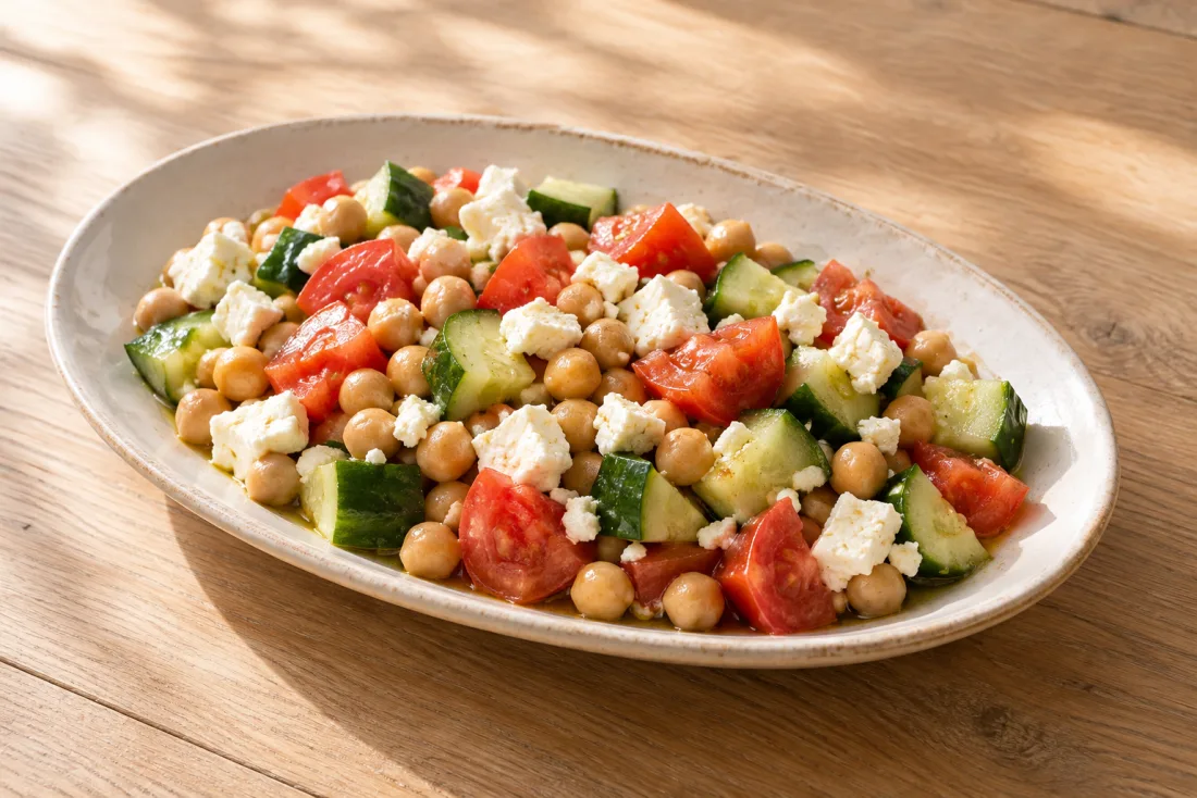 Chickpea, feta & tomato bowl — serving suggestion