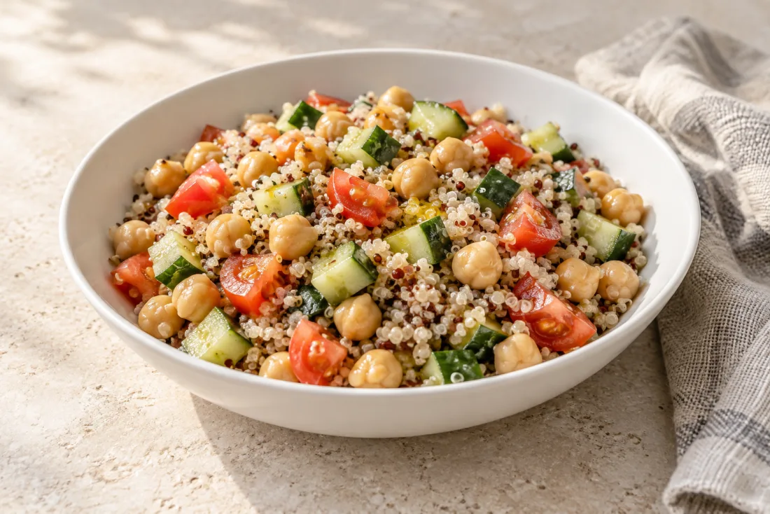 Chickpea & quinoa rainbow bowl — serving suggestion