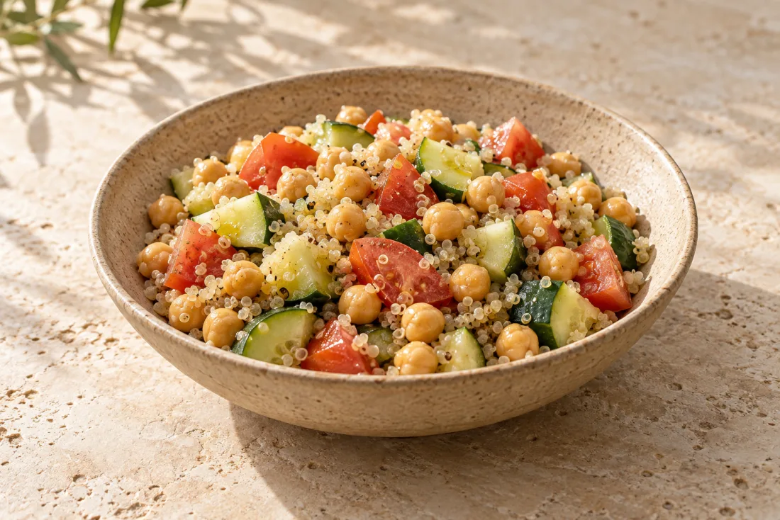 Chickpea & quinoa rainbow bowl — serving suggestion