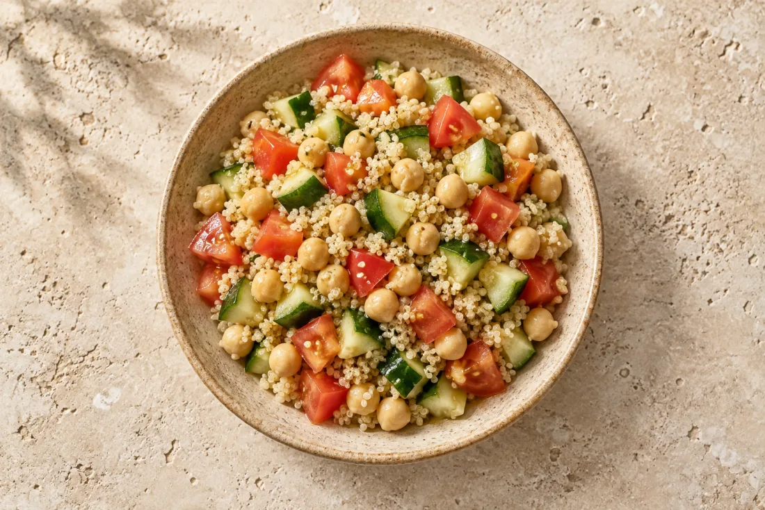 Chickpea & quinoa rainbow bowl — serving suggestion