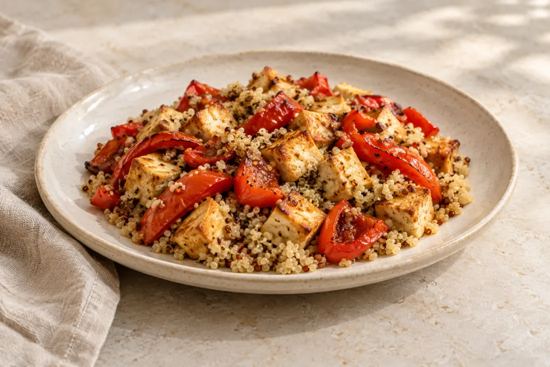 Tofu, quinoa & roasted peppers — serving suggestion