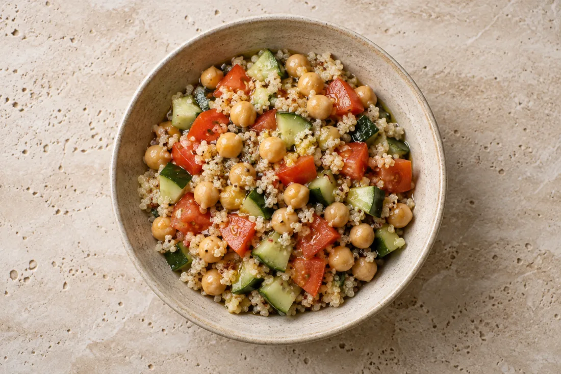 Chickpea & quinoa rainbow bowl — serving suggestion