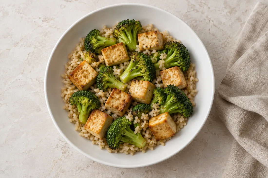 Tofu & broccoli rice bowl — serving suggestion