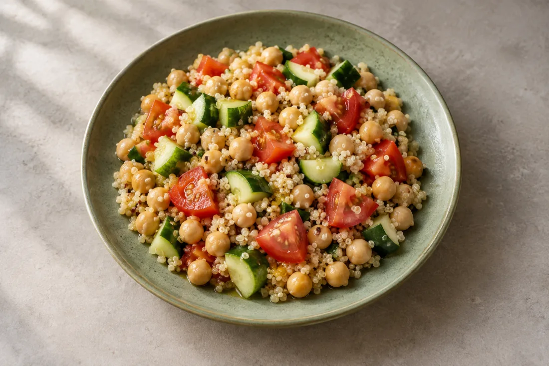 Chickpea & quinoa rainbow bowl — serving suggestion