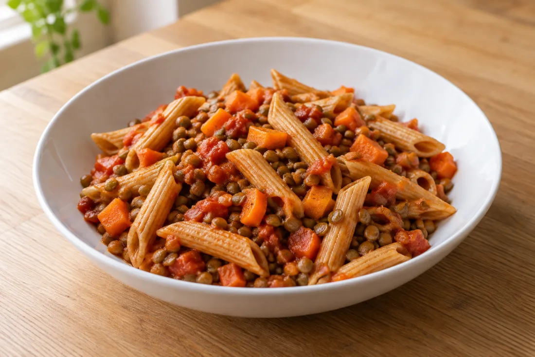 Lentil & tomato pasta