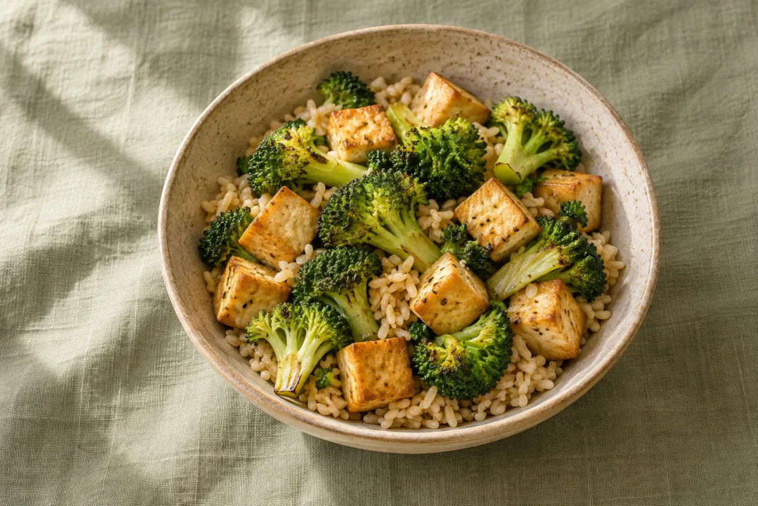 Tofu & broccoli rice bowl — serving suggestion