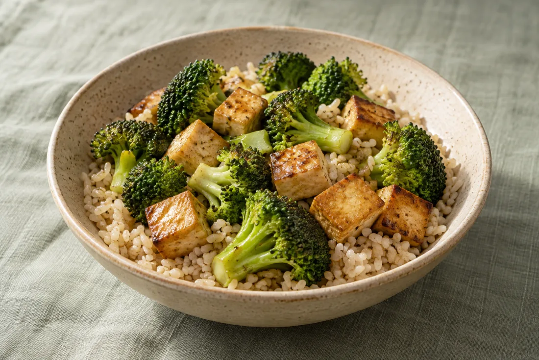 Tofu & broccoli rice bowl — serving suggestion