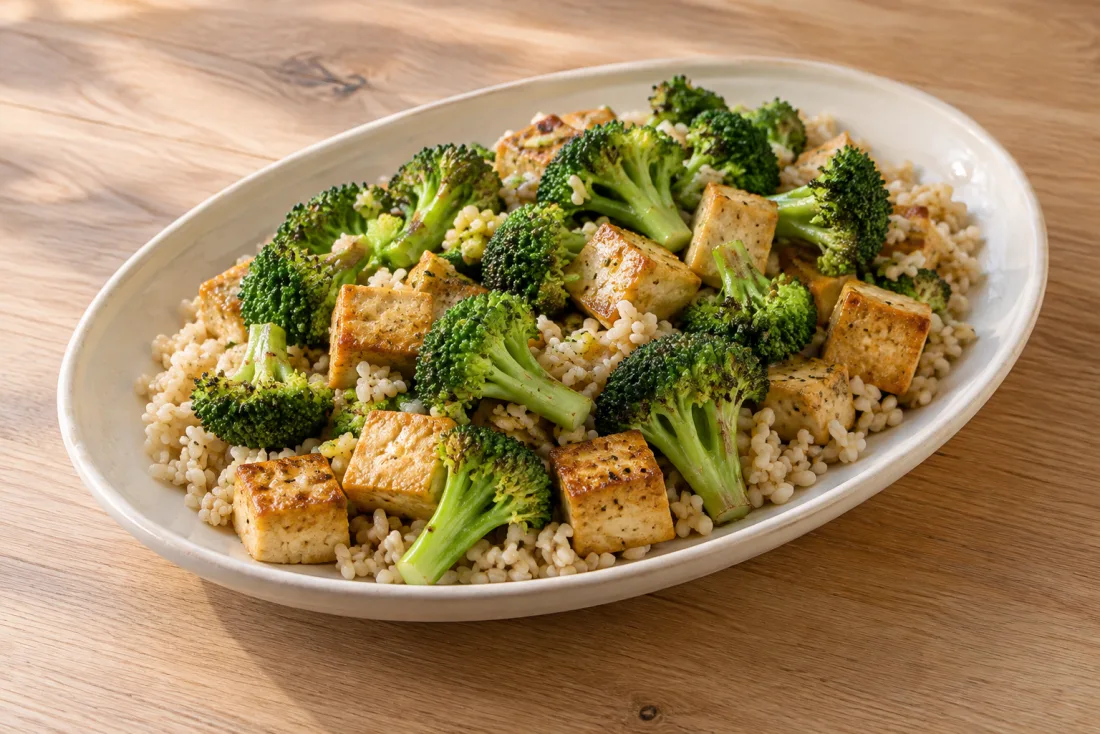 Tofu & broccoli rice bowl — serving suggestion
