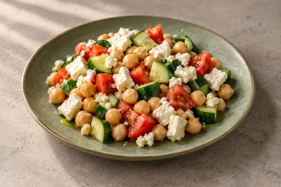 Chickpea, feta & tomato bowl — serving suggestion