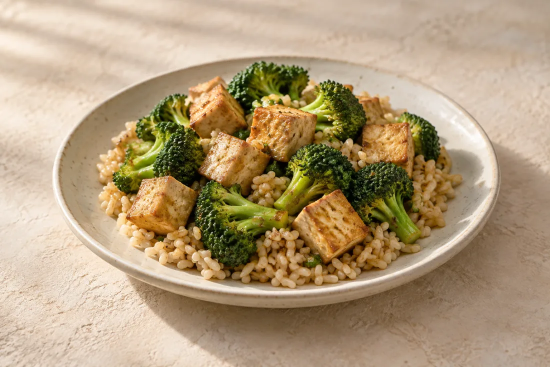 Tofu & broccoli rice bowl — serving suggestion