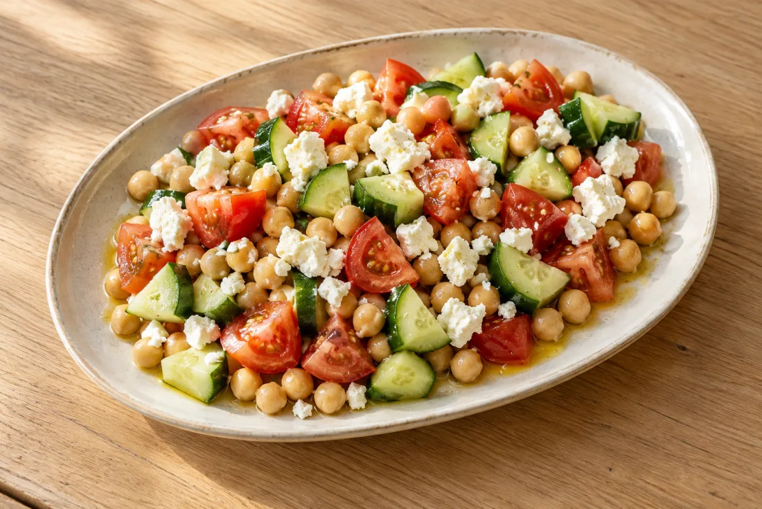 Chickpea, feta & tomato bowl — serving suggestion
