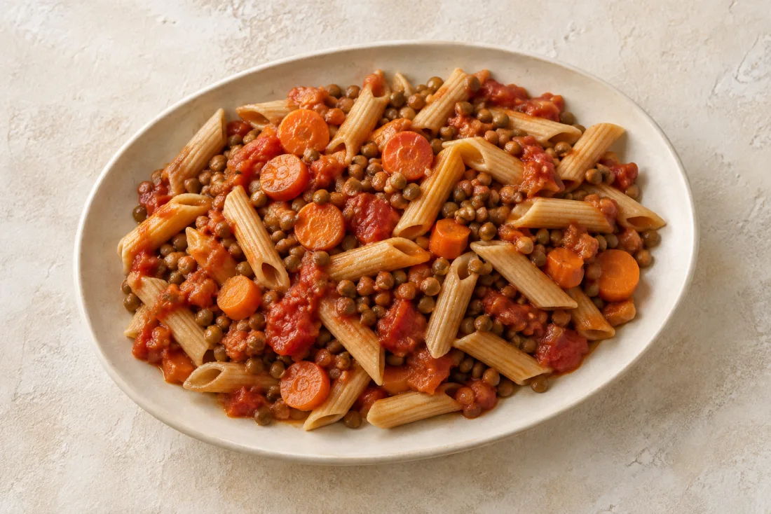 Lentil & tomato pasta — serving suggestion